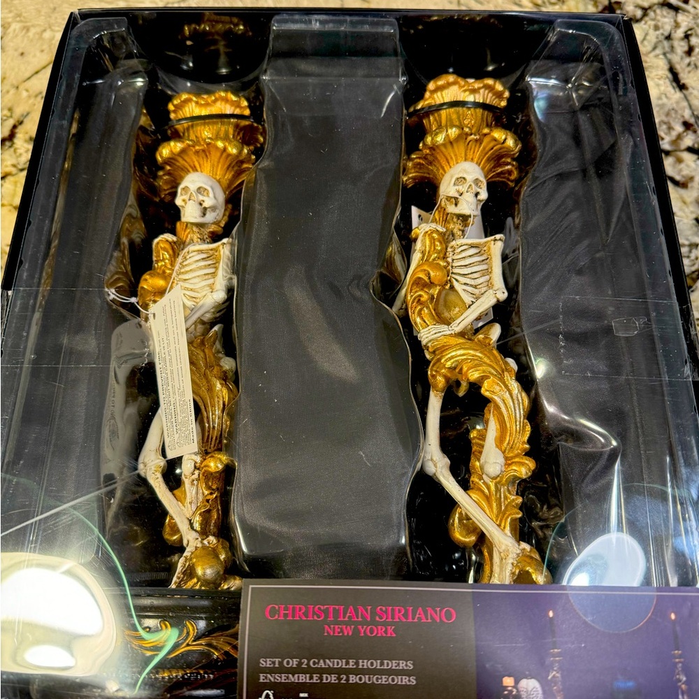 Christian Siriano candlesticks skeletons NEW!!pair with your halloween decor